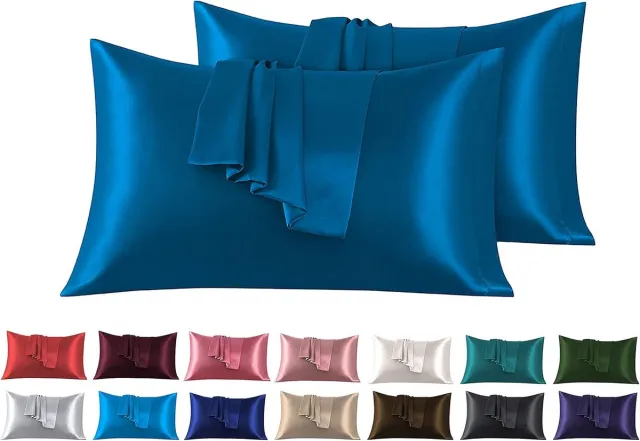 Azalia Set van 2 Satijnen Kussenslopen 40x80 cm - Superzacht en Glad voor Huid en Haar Marineblauw