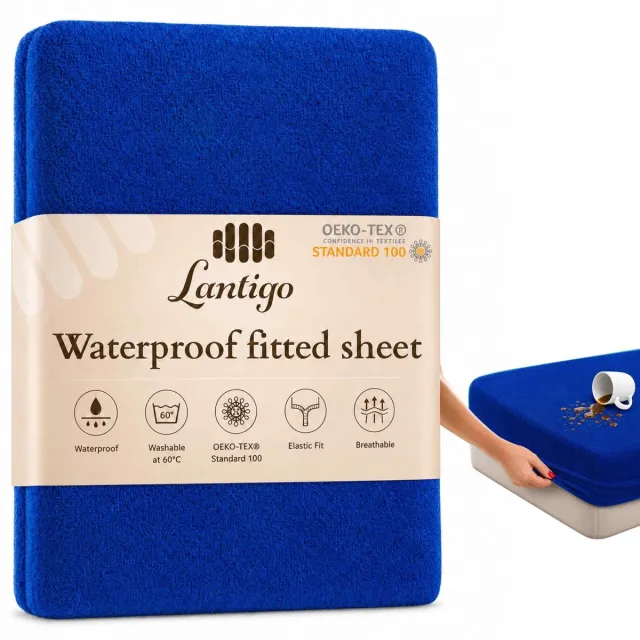Lantigo Hoeslaken Badstof Waterdicht 70x190 cm Korenblauw - molton Dunkelblau