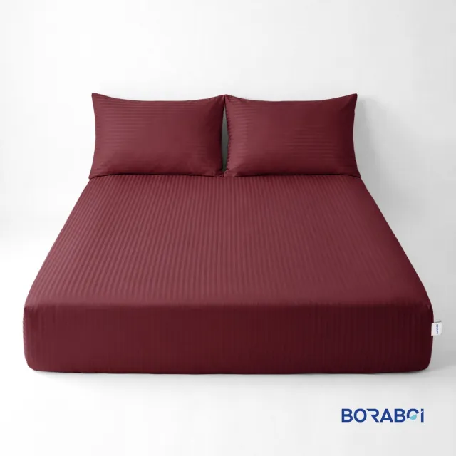 Boraboi Luxe 3-delige Hoes Laken Set Katoen ,Satijnlook,Gestreept , Bordeaux