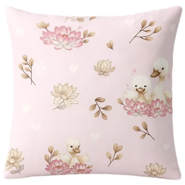 Sleepon_pl Katoenen kussensloop 40x40 cm - Zwaan met kuiken, roze, kinderkamer