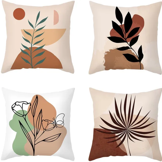 Ibenzoa Kussenset van Vier Zachte en Comfortabele Kussenslopen 45 x 45 cm voor Woonkamer en Slaapkamer beige