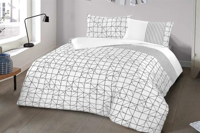 Padiro dekbedovertrek - extra groot XXL - Katoensatijn - Wit / Zwart - Geometrisch patroon - dubbelzijdig design - Met 2 kussenslopen - 3-delig voor 2 personen, foto 2