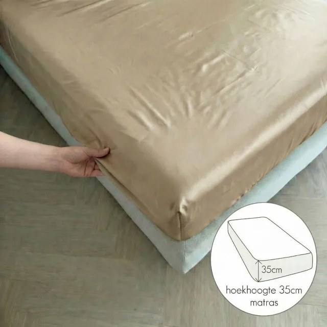 kayori Saya Hoeslaken Katoensatijn - 200x210-220cm - Matrasdikte 35cm - Luxe & Zacht- Zand - 200x210-220- Zand