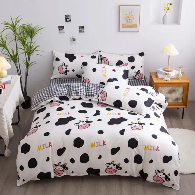 Famanu Kinderbeddengoedset met schattige koeienprint, tweepersoons dekbedovertrekset voor jongens en meisjes, omkeerbaar ontwerp met boerderij dierenpatroon, zachte microvezel Zwart