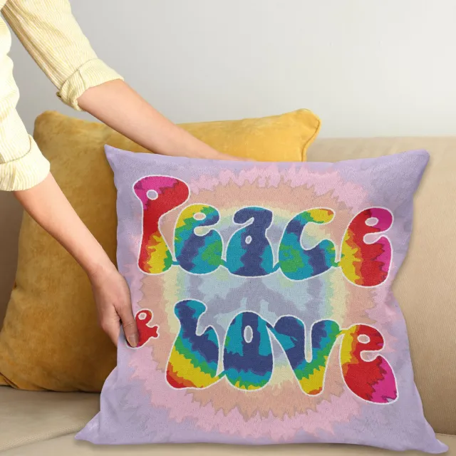 ABAKUHAUS Hippie Kussenhoes, Vrede Liefde Tie Dye-Effekt, Van Kleurechte Wasbare Stof, Dubbelzijdige Print met Stevige Ritssluiting, 45 x 45 cm, Meerkleurig