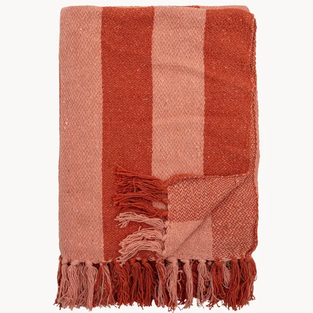 Bloomingville Gestreepte plaid Frello met franjes Rood