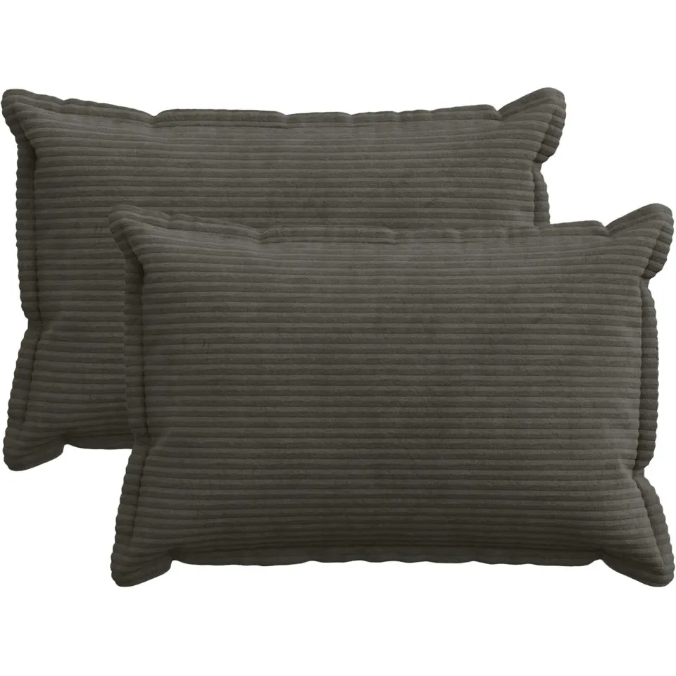 vidaXL Kussensloop 2 st HOUTEN Antraciet 30 x 50 cm corduroy, foto 3