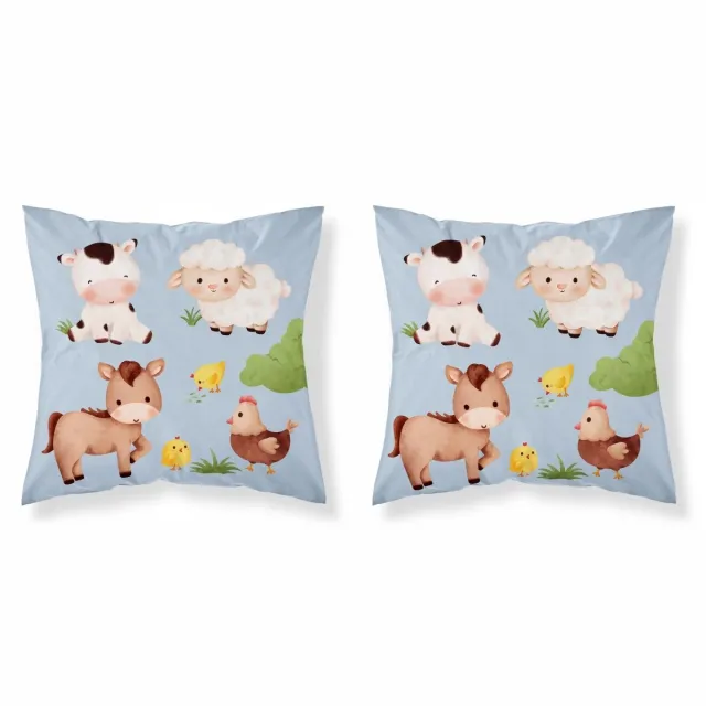 Mayamoo MAYA MOO Kussenhoes Boerderij 40x40 cm Blauw - Kinderkamer Decoratie