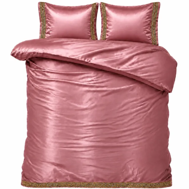 decoware Dekbedovertrek Glans Satijn - 240x220 cm - Rosewood - Lace - Inclusief Kussenslopen - Luxe Uitstraling Roze