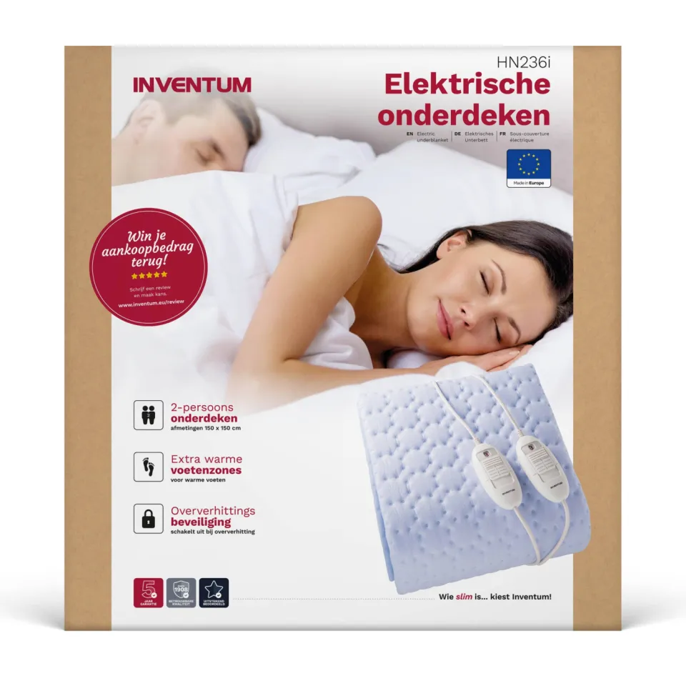 Inventum elektrische onderdeken - HN236l - 150 x 150 cm - lichtblauw, foto 2
