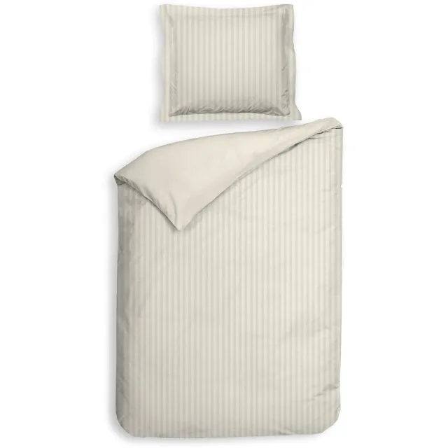 Heckettlane Dekbedovertrek Banda - Bedlinnen met Strepen - 140x200-220 cm - Eenpersoons - Off-White - Dekbedovertrek van 100% Katoen-Satijn