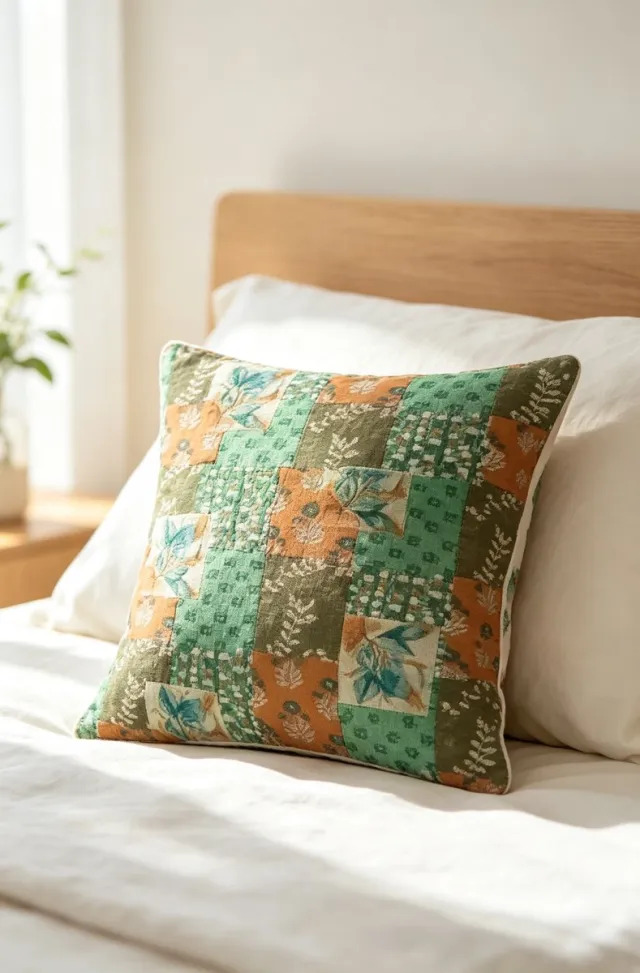 Floraweg Vintage boho-kussenhoes van polyester met bloemenpatroon in patchworkstijl,45x45cm groen
