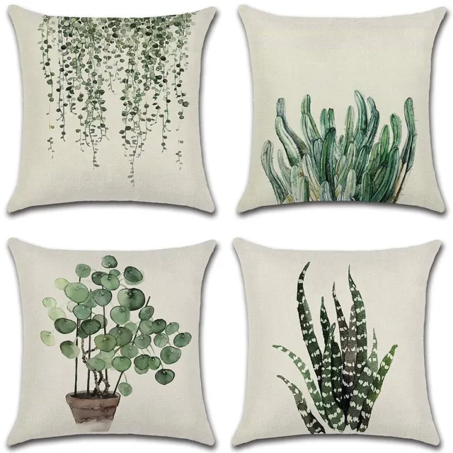 Ibenzoa Decoratieve Kussenslopen Set van 4 met Seizoensgebonden Ontwerpen voor Diverse Ruimtes planten