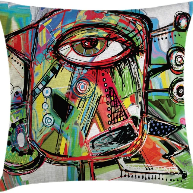 ABAKUHAUS kussenhoes 40x40 cm – retro-doodle-vogels, dubbelzijdig, rits Mehrfarbig