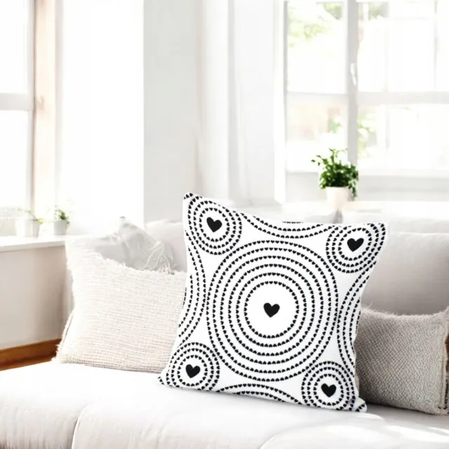 DOMAREX Decoratieve Kussenhoes 40x40cm - Zwart Wit Hartjes Geometrie
