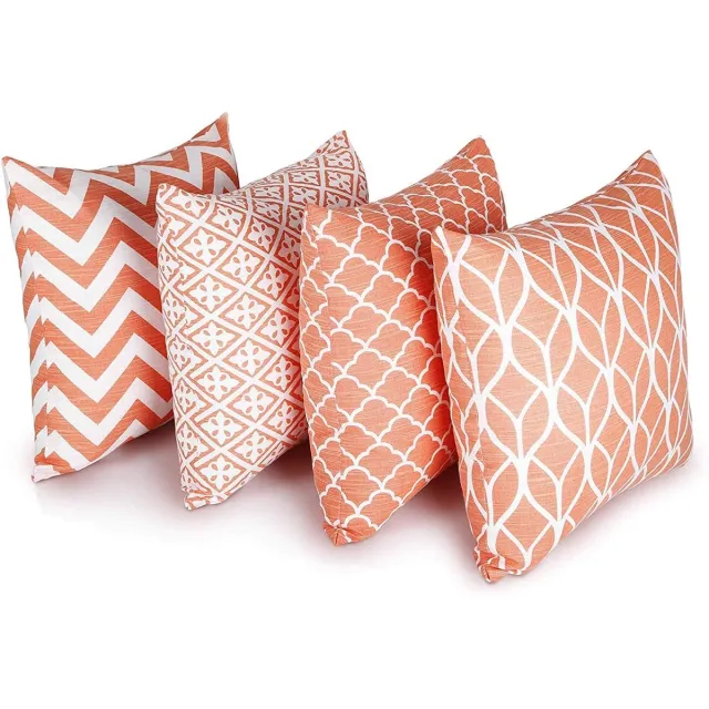 Famanu Decoratieve vierkante kussenhoezen, set van 4, koraal, 45 x 45 cm, voor een stijlvolle uitstraling Zwart