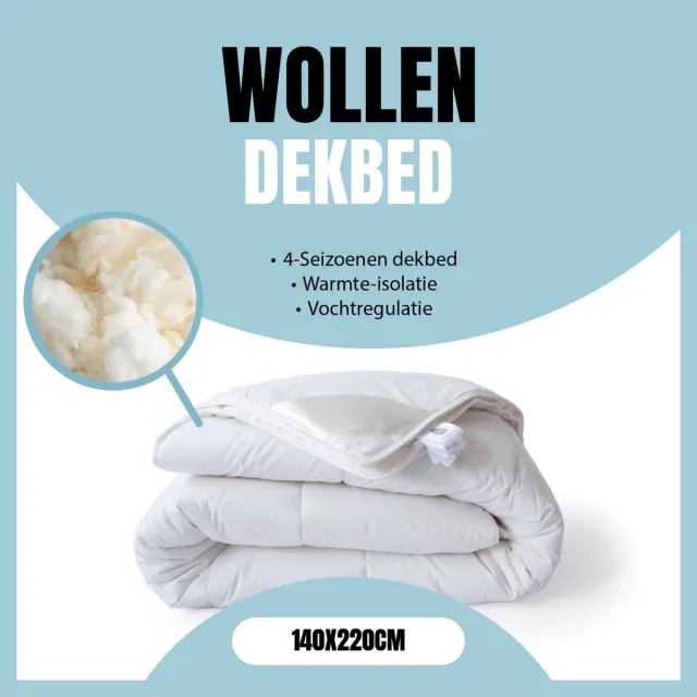 LINNICK Wollen 4 Seizoenen Dekbed - 4 Seizoenen Dekbed - 140x220cm - 100% Zuivere Scheerwol - 100% katoen Tijk - Wollen Dekbed 140x220 - Eenpersoons Extra Lang - Dekbedden Wit