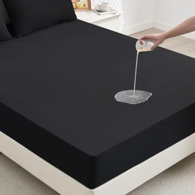 Famanu Matrasbeschermer 140 x 200 cm, waterdicht hoeslaken voor matrassen tot 30 cm, ademend en wasbaar, zwart