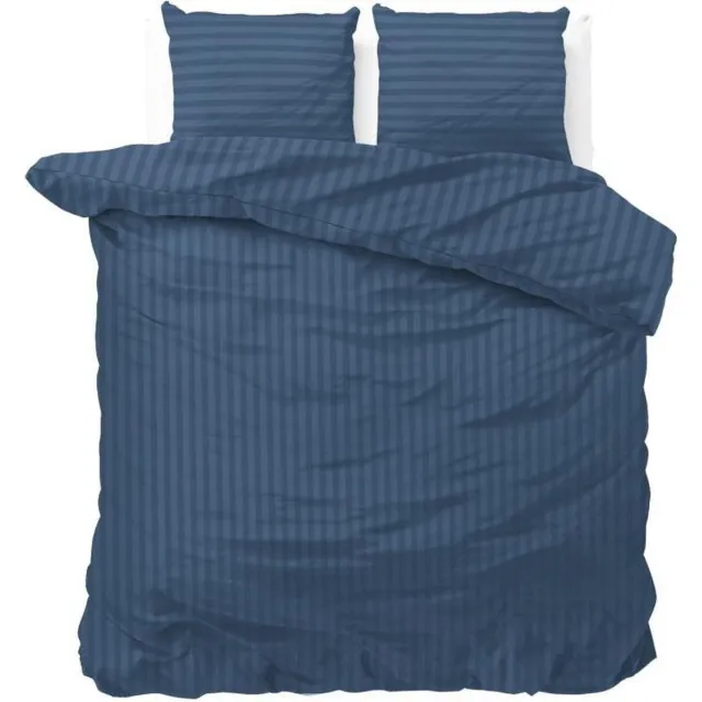 Sleeptime Lits-jumeaux dekbedovertrek (dekbed hoes) navy blauw / donkerblauw gestreept met fijne strepen / banen 240 x 220 cm (rustig uni beddengoed slaapkamer, Sint & Kerst cadeau!)