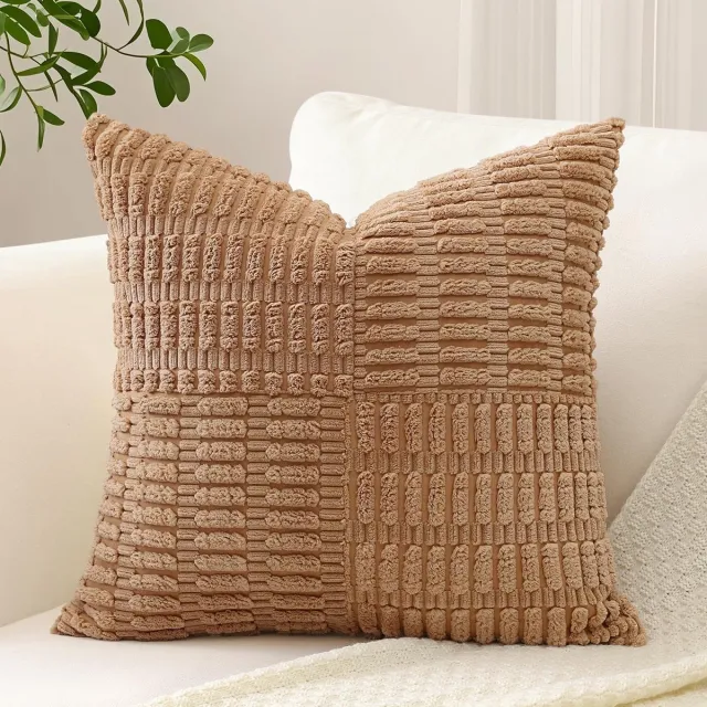 Unyqoos Decoratieve corduroy kussensloop met gestreept patroon voor woondecoratie bruin