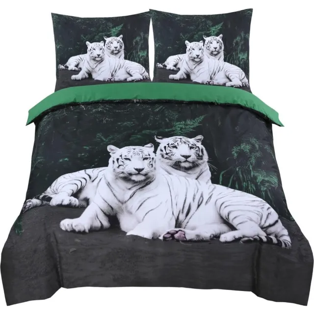 Husch Dekbedovertrek Tiger Love - 240x200/220 - Witte Tijgers Multi, Groen