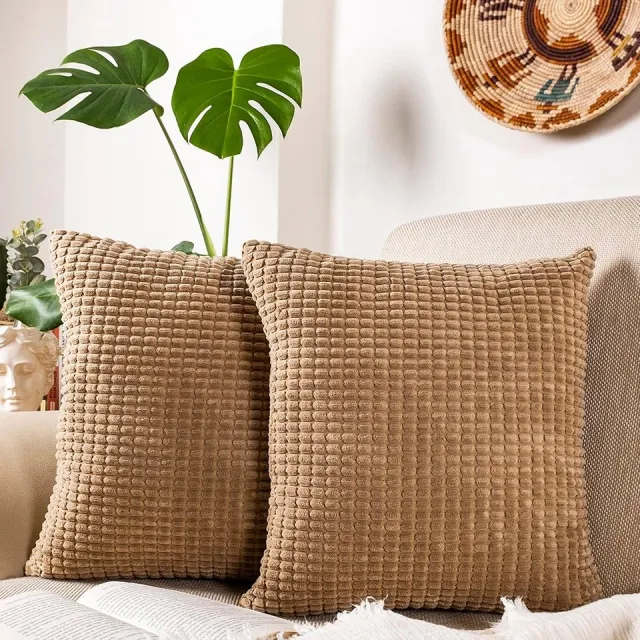 Famanu Corduroy ribfluweel fluwenen kussenhoezen set van 2 (45x45 cm) – verborgen rits – zachte sierkussenhoezen voor bank – bruin