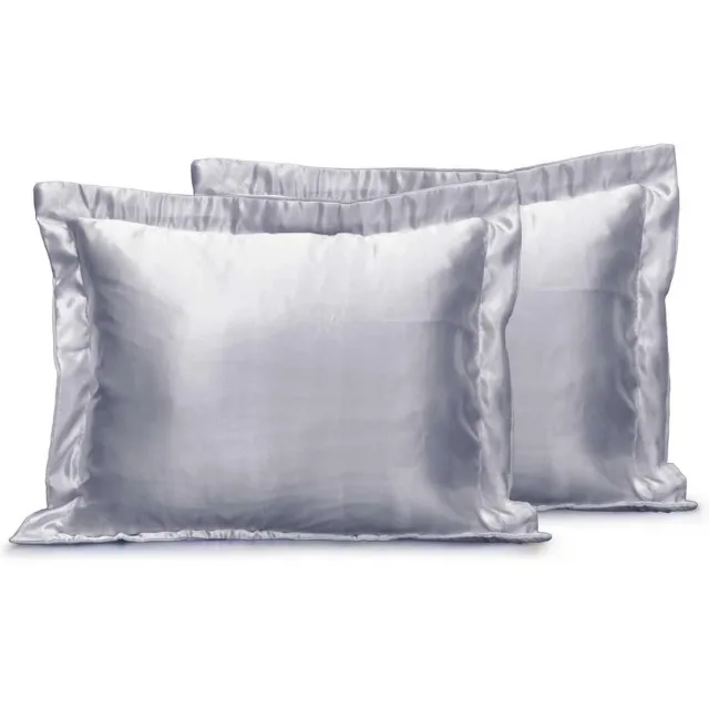 Eleganzzz Skin Care Kapselsloop - Satijnen Kussensloop - Silver - Kussenslopen 60x70 Set van 2 - Oxford Rand - Beauty kapsel sloop Zilver