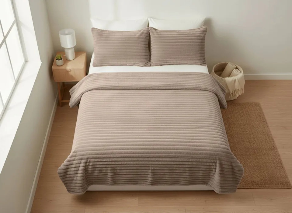 W rib fleece dekbed zonder overtrek - zand, foto 5