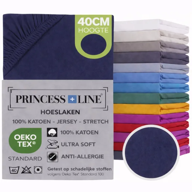 Princess Line Comfortabel Ultra-Soft-Hoeslaken -100% katoen-Jersey -Stretch -Strijkvrij- Rondom elastiek-Hoekhoogte tot 40cm-Voor Boxspring-Waterbed-2Persoons-Lits-Jumeaux-190x200+40cm-Donker Blauw