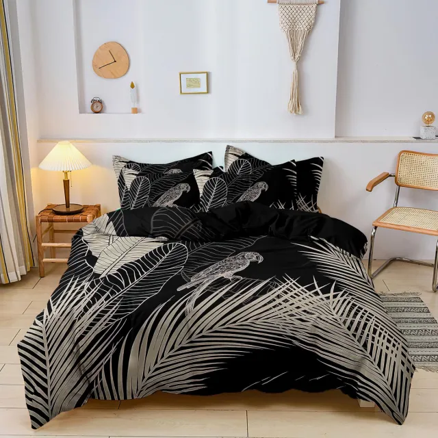 Ibenzoa Zachte Microvezel Beddengoed Set - 2-delig, Levendige Bladeren en Bloemenprint zwart