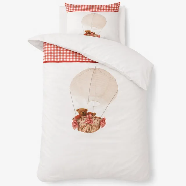 decoware Kinderdekbedovertrek Luchtballon Beer – Rood - Katoen Renforcé - Met Kussensloop Wit