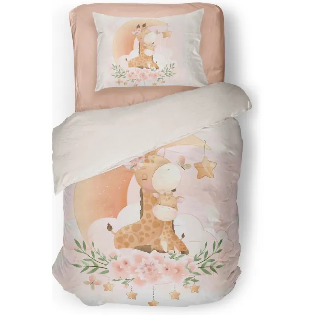 Eleganzzz Kinder Dekbedovertrek Savanna Dream Giraffe - Giraf Dekbedovertrek - Peach - 140x200/220 cm - Dekbedovertrek Kinderen - Micropercal - Eenpersoons