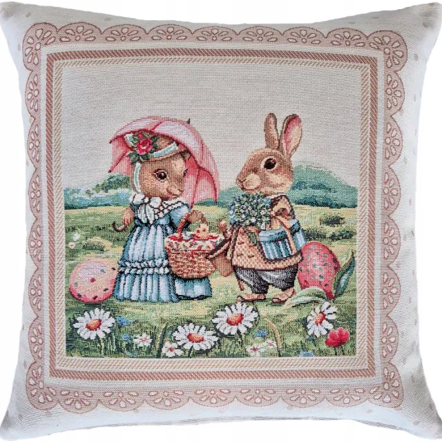 Jedeka Paaskussenhoes DW01A met Elegante Konijntjes - 45x45 cm Veelkleurig