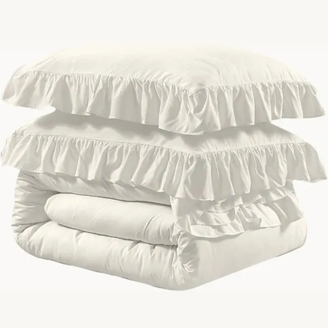 Y-not® Ruche Dekbedovertrek 140x200/220 – Microvezel – Zacht & Onderhoudsvriendelijk – 1 Kussensloop 60x70 – Vanilla Cream – Y-NOT Vanille Wit - Room