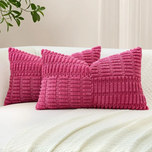 Unyqoos Set van 2 decoratieve corduroy kussenslopen met streeppatroon voor elke woonruimte roze
