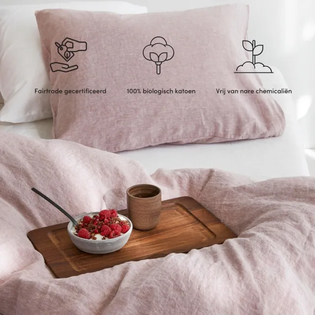 Yumeko hoeslaken gewassen linnen roze chambray 140x200x30 - Biologisch & ecologisch Rose Chambray