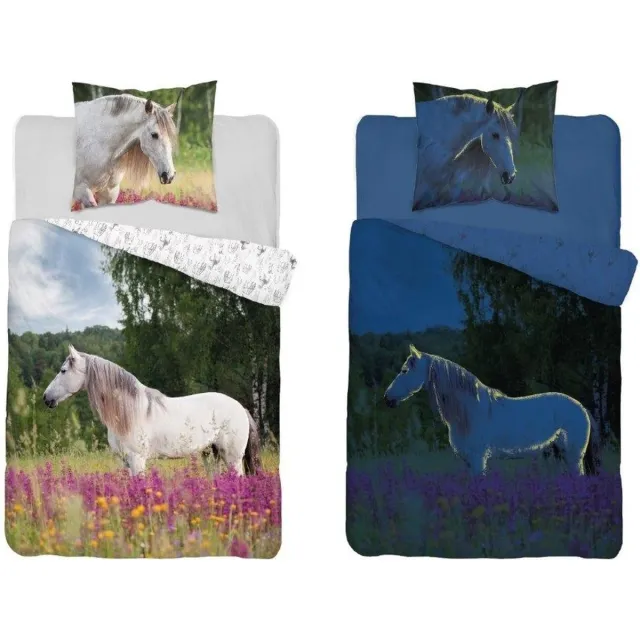 Detexpol Fluorescerend Katoenen Dekbedovertrek - Wit Paard - Dubbelzijdig Wit;Paars