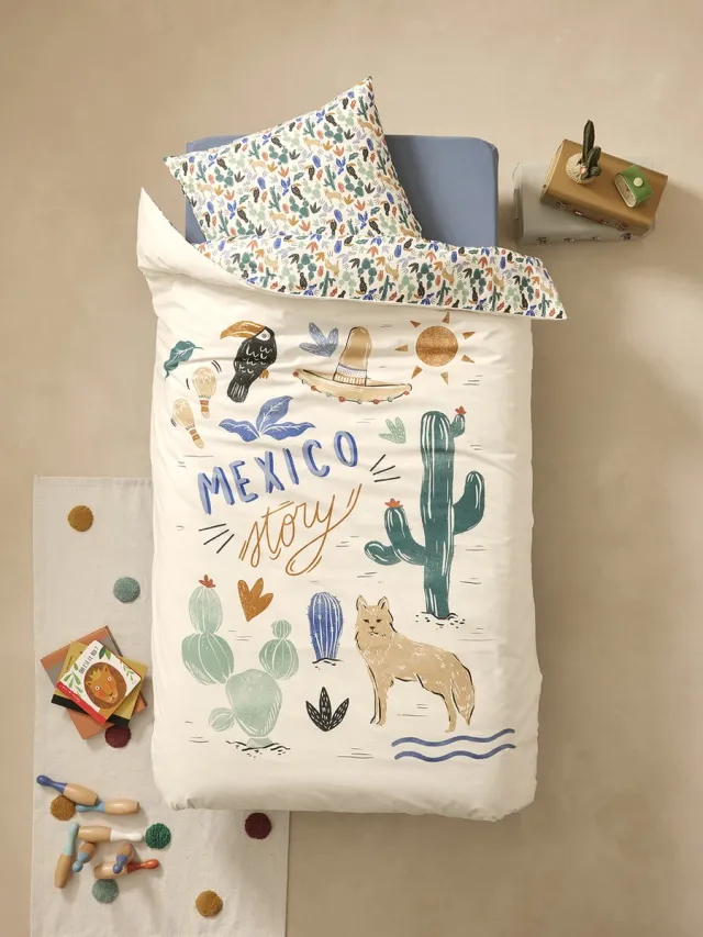 vertbaudet Set dekbedovertrek + kussensloop MEXICO CITY met gerecycled katoen Meerkleurig
