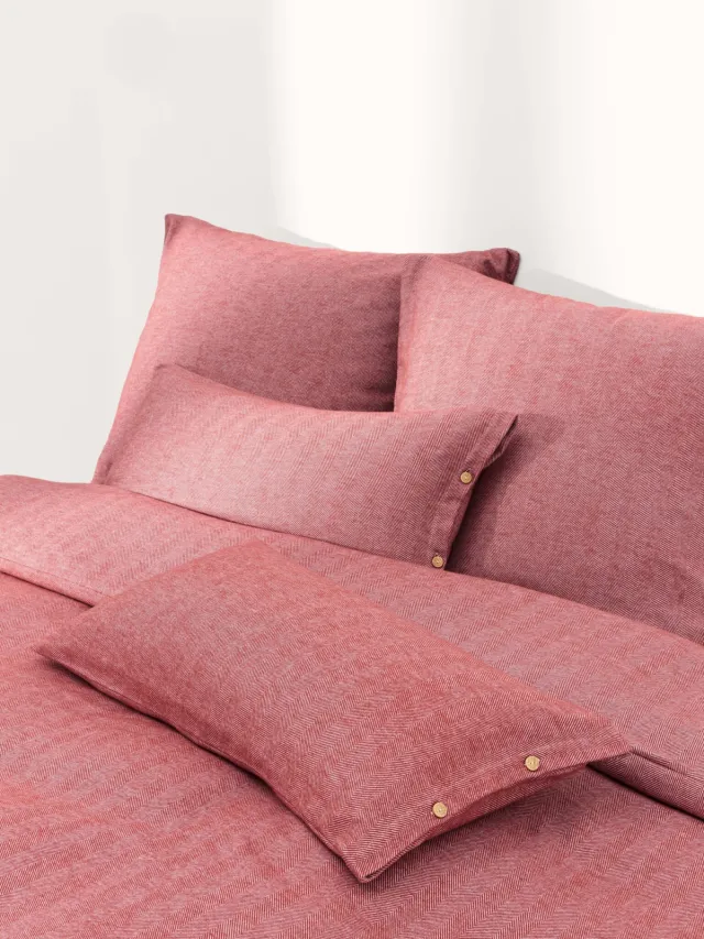 Westwing Collection Flanellen dekbedovertrek Wanda met visgraatpatroon Rood