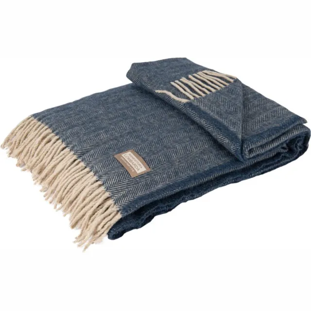 Manifattura Lombarda Plaid - Woondeken - Fishbone - Marine Blauw - 130x175 - Made in Italy