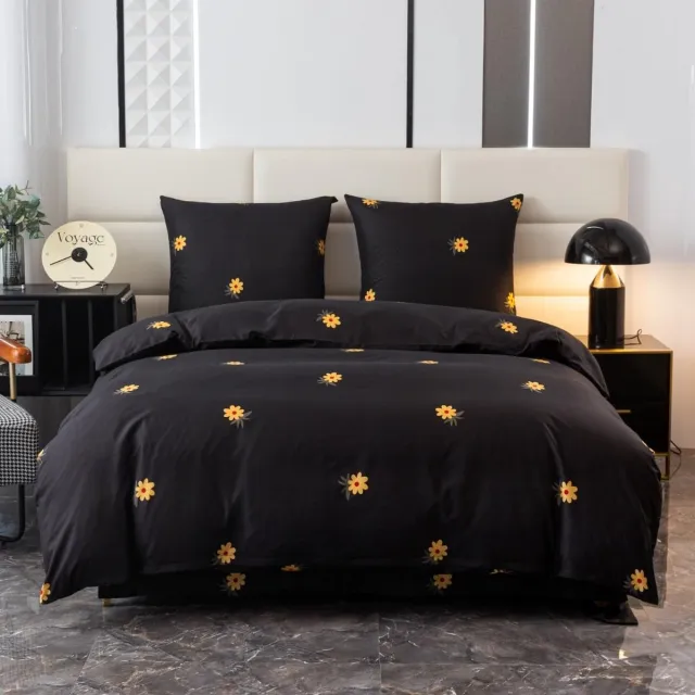 Ibenzoa Comfortabel tweedelig beddengoed met bloemenpatroon en ritssluiting bloemen/zwart