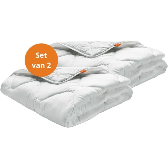 Sleepling set van 2 Basic 100 all-season dekbed 155 x 220 cm | medium transition dekbed | Made in EU | Ökotex 100 | wasbaar op 60 graden | warmteklasse garantie | 100% fijne microvezel | wit