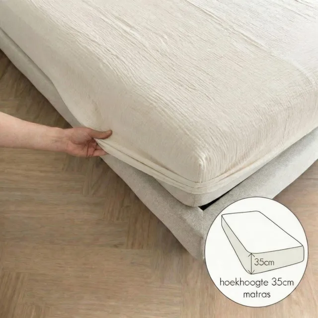 kayori Caro Hoeslaken Mousseline - 90x200cm - 100% biologisch katoen - Matrasdikte 35cm - Offwhite