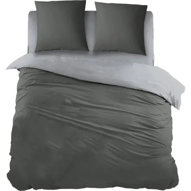 Sleepnight Dekbedovertrek Katoen Bi-Color Grey - 200 x 200/220 cm + 2 kussenslopen - [Grijs,Antraciet]
