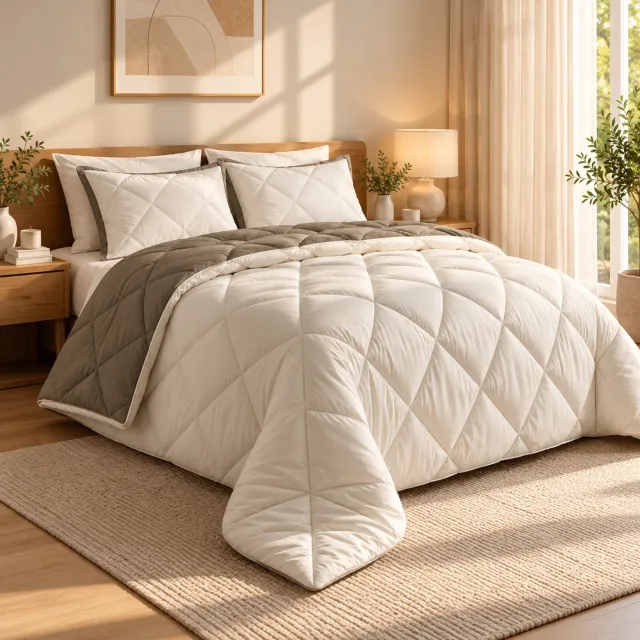 Dormidor Wasbaar Ruit Dekbed 200x200 cm – Inclusief 2 Kussenslopen – Crème/Kaki Creme/Kaki