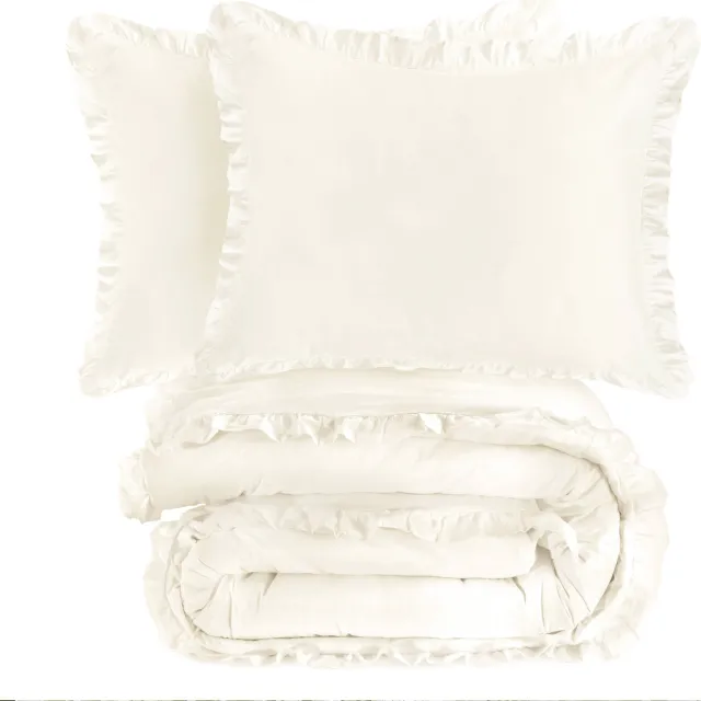 NOUS Living katoenen ruffle dekbedovertrek ecru