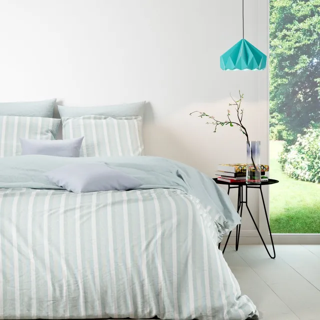 Mistral Home DEKBEDOVERTREK - katoen renforcé - 140 x 200 cm + 65 x 65 cm - eenpersoons - strepen - muntgroen Muntgroen/Blauw/Groen