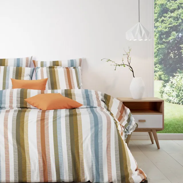 Mistral Home DEKBEDOVERTREK - katoen renforcé - 240 x 220 cm + 2x 65 x 65 cm - lits-jumeaux - strepen - kaki