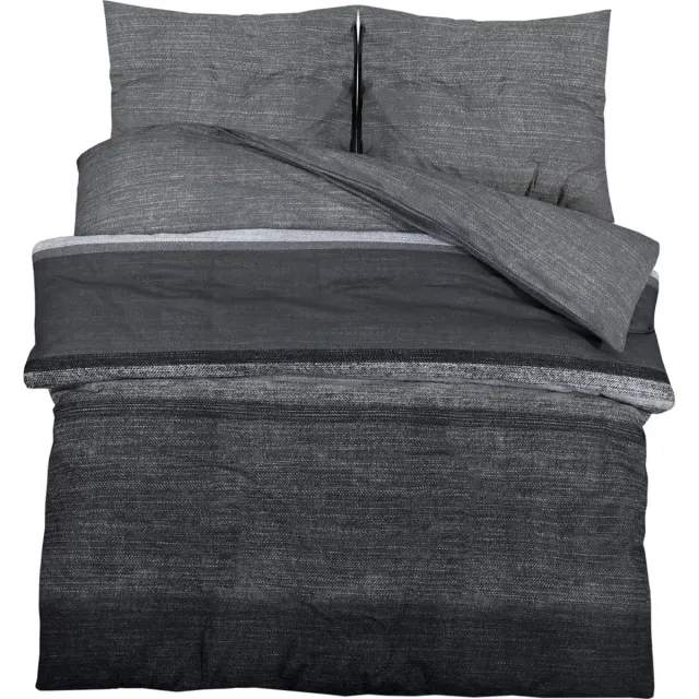 vidaXL Dekbedovertrekset - 260x240 - cm - katoen - donkergrijs - en - zwart donkergrijs en zwart