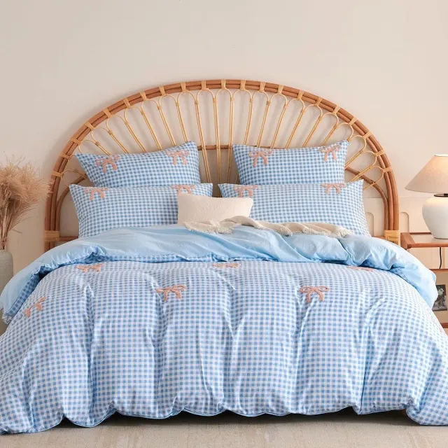 Ibenzoa Romantisch Kinderbeddengoed met Strikken en Borduurwerk 135x200 cm Blauw